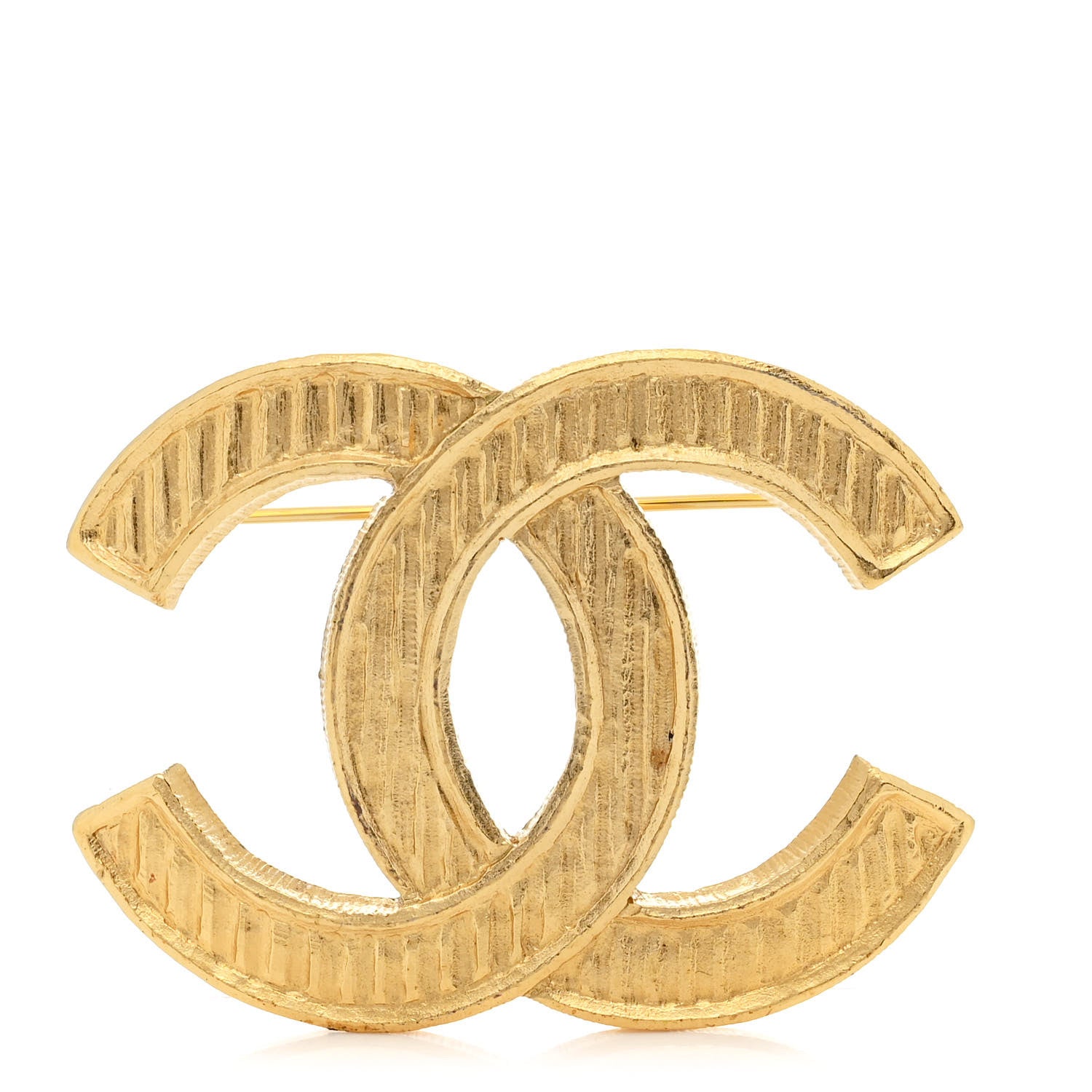 Chanel Metal Striped CC Brooch Gold 1 of 3