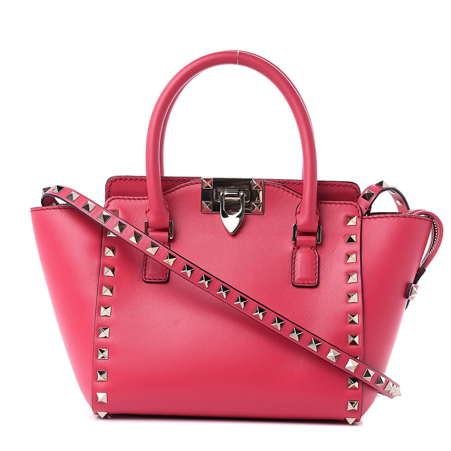 Vitello Mini Rockstud Double Handle Tote Deep Fuxia