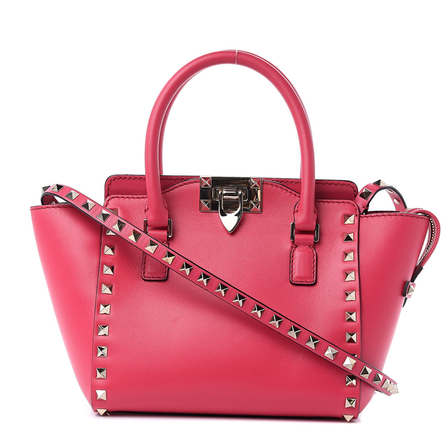 Valentino Garavani Vitello Mini Rockstud Double Handle Tote Deep Fuxia 1 of 11