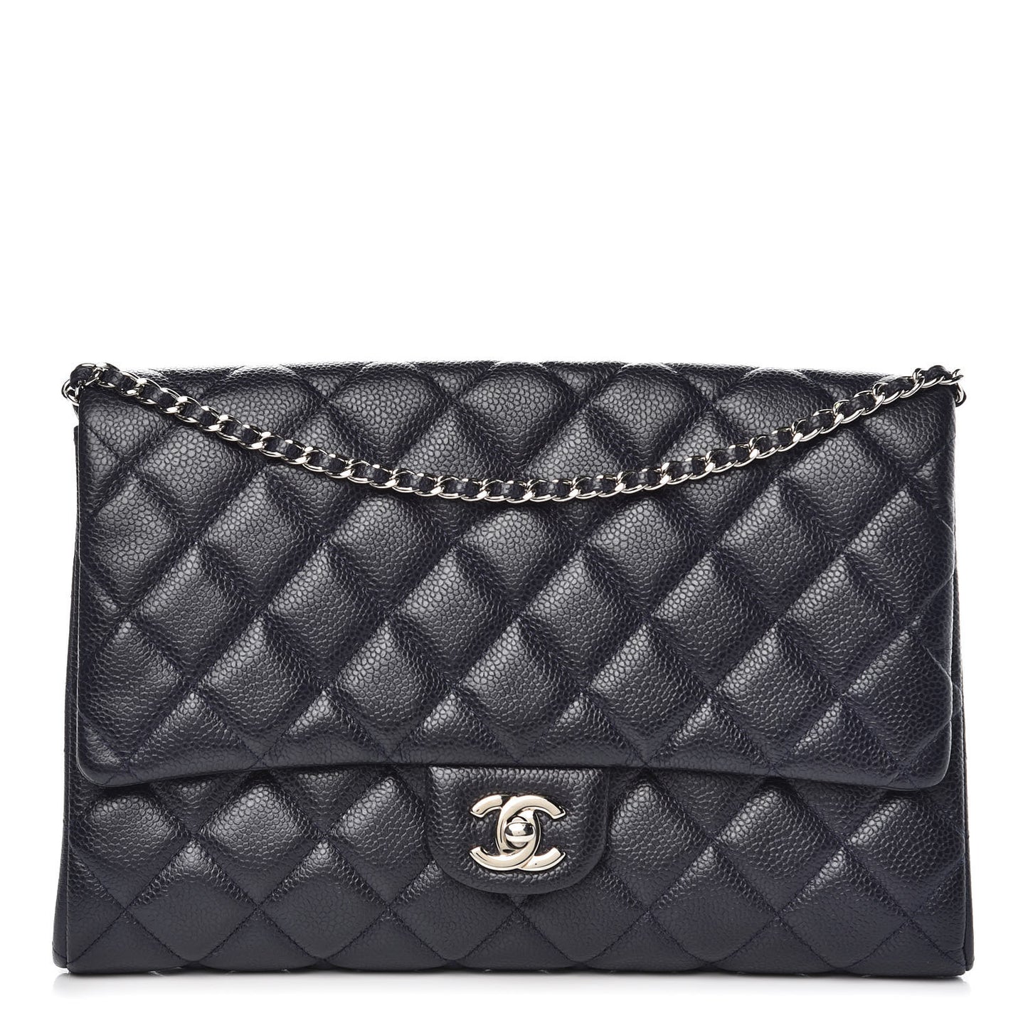 Caviar Quilted Clutch With Chain Flap Blue