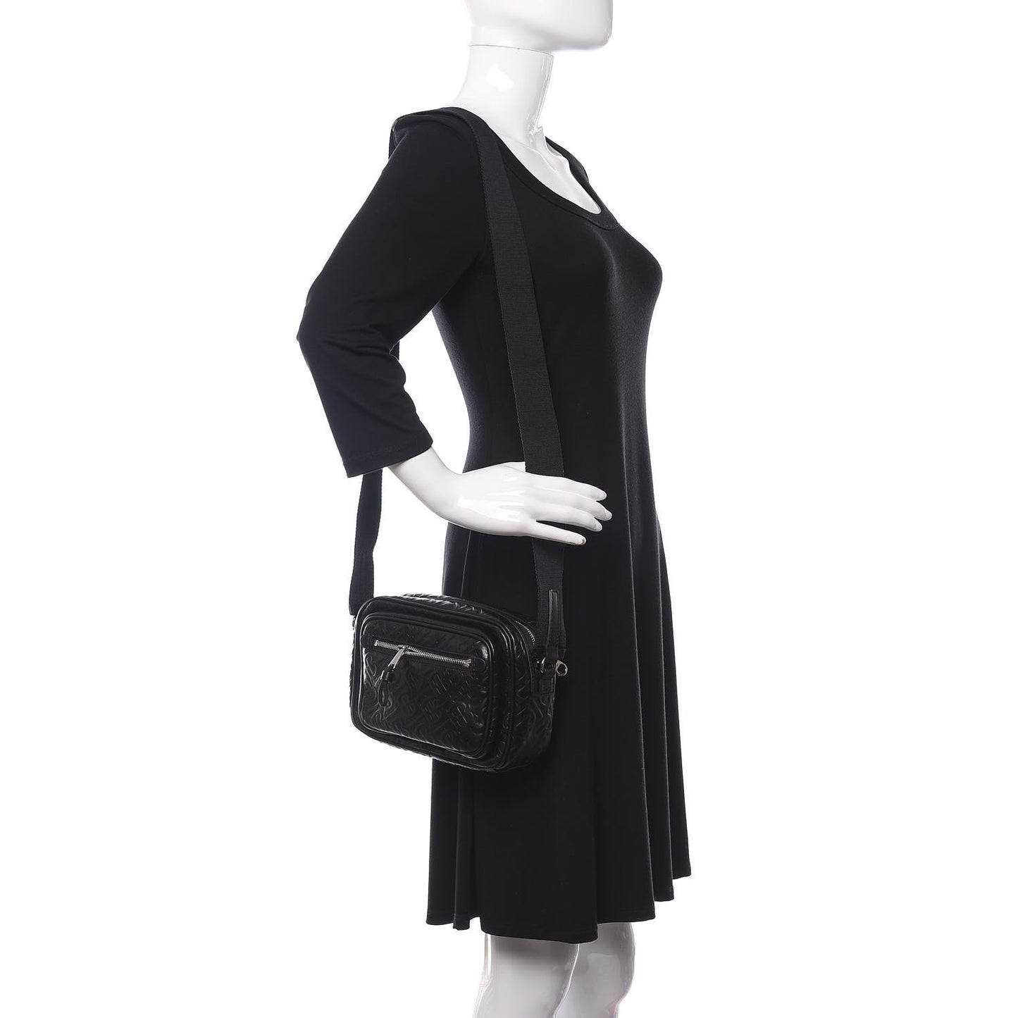 Calfskin Embossed Monogram Small Camera Bag Black