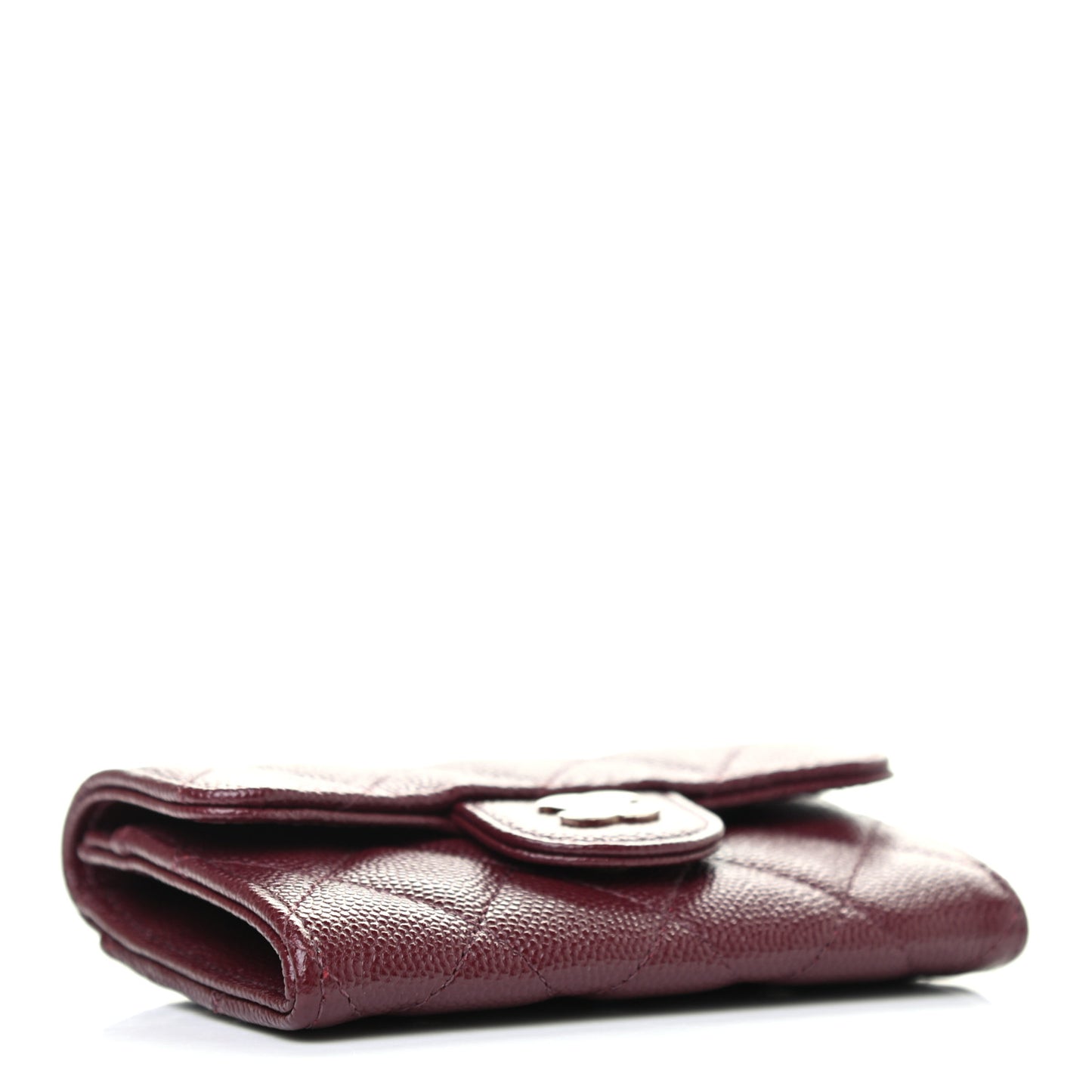 Iridescent Caviar Quilted Flap Card Holder Wallet Burgundy