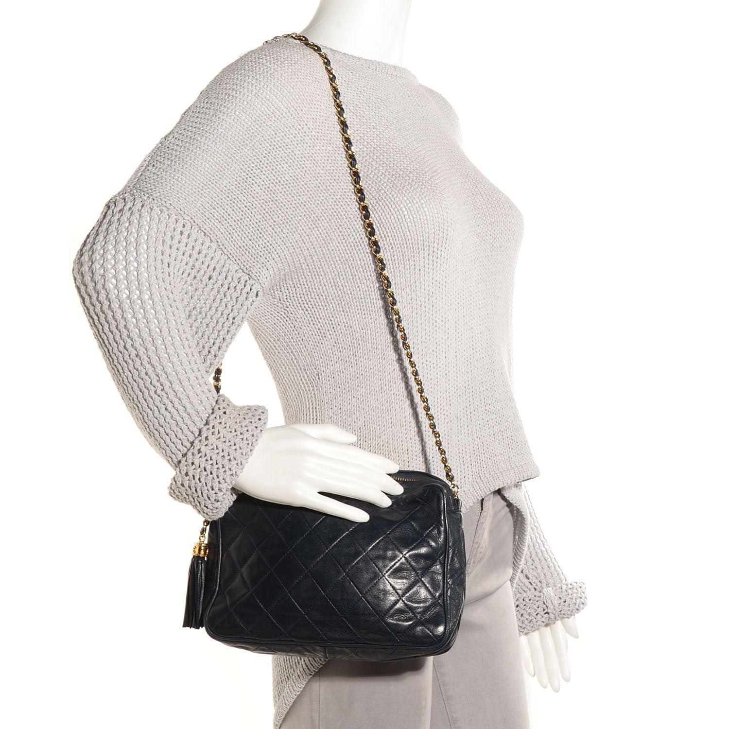 Chanel Lambskin Quilted Tassel Camera Case Navy 2 of 8