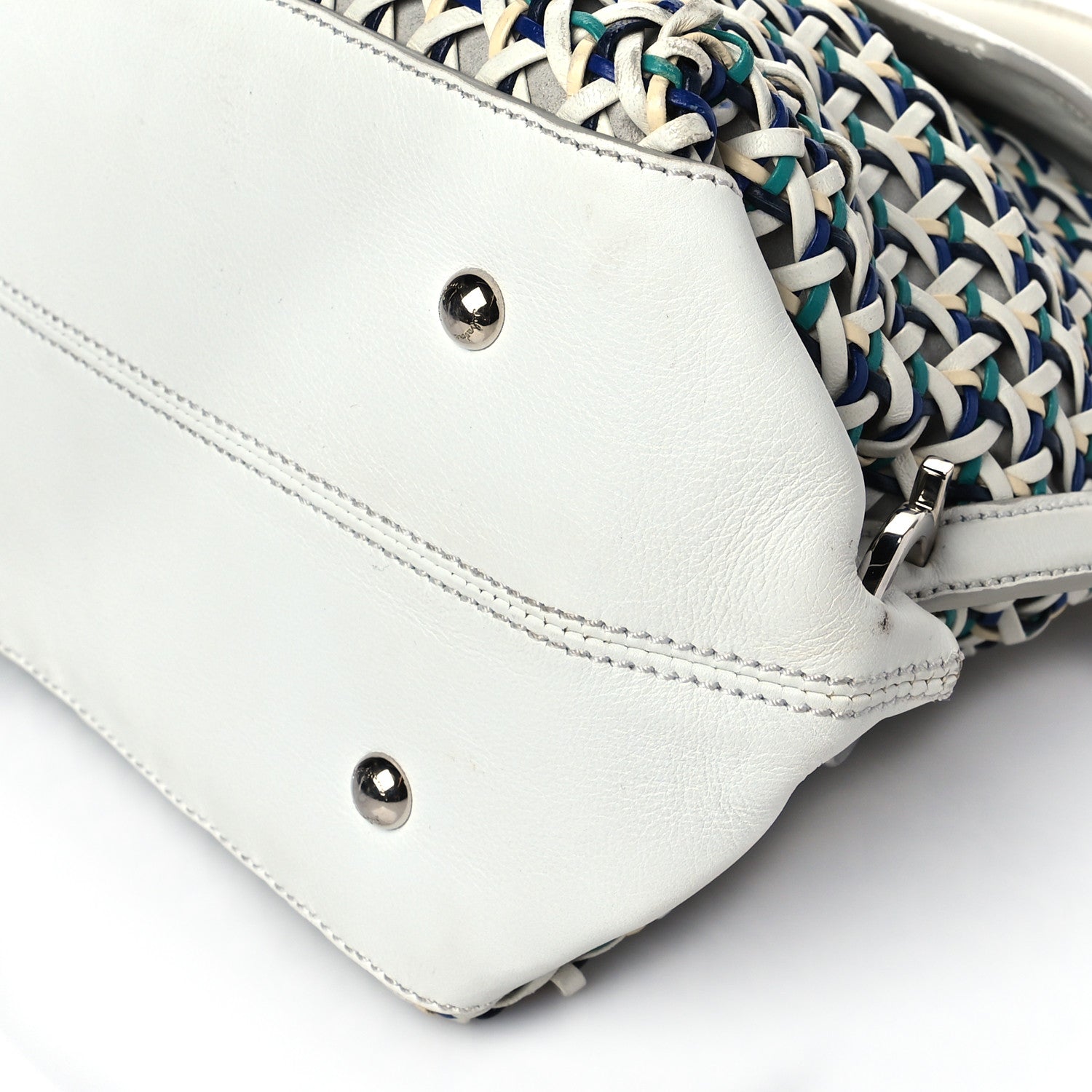 Salvatore Ferragamo Woven Nappa Sofia Satchel White Cream Teal Bright Blue 10 of 10