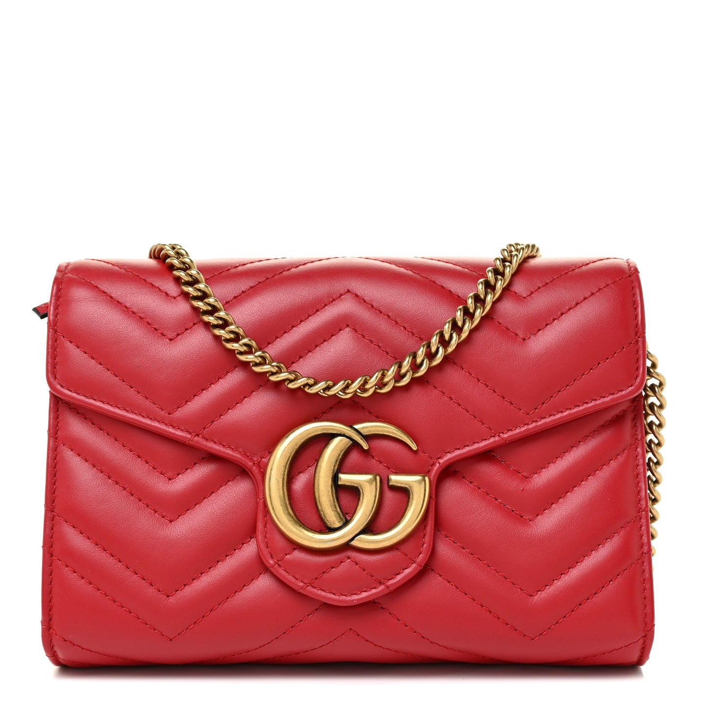 Calfskin Matelasse GG Marmont Chain Wallet Hibiscus Red