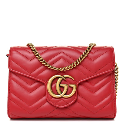 Gucci Calfskin Matelasse GG Marmont Chain Wallet Hibiscus Red 1 of 18