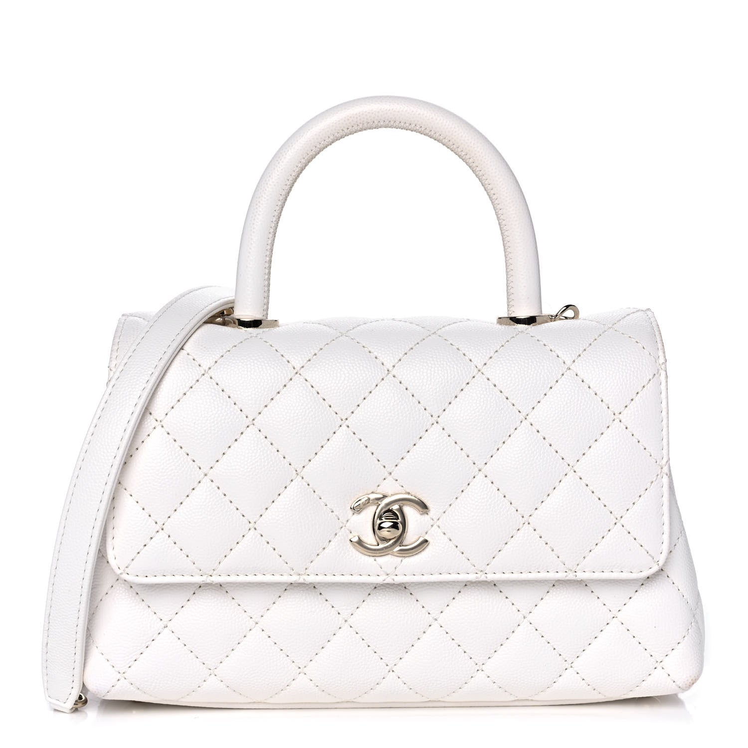 Chanel Caviar Quilted Mini Coco Handle Flap White 1 of 14