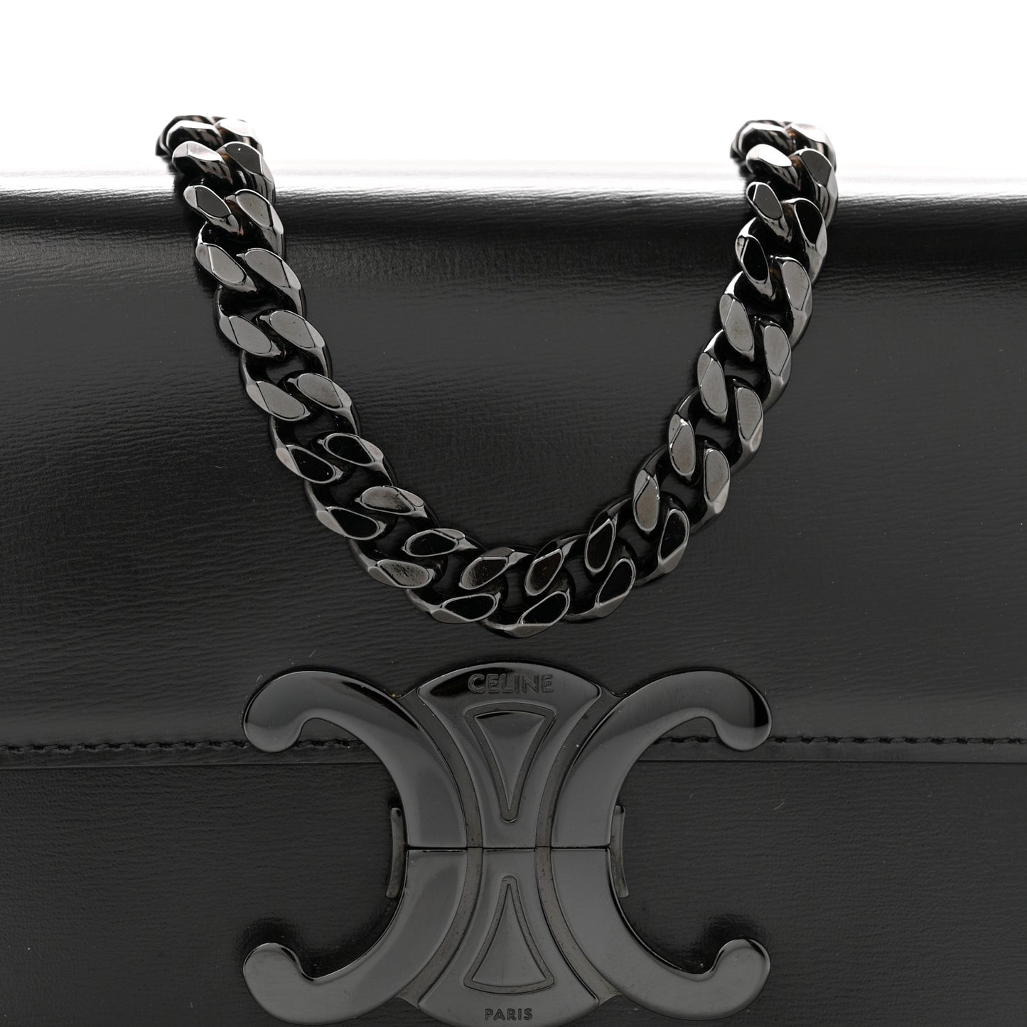Shiny Calfskin Triomphe Chain Bag Black
