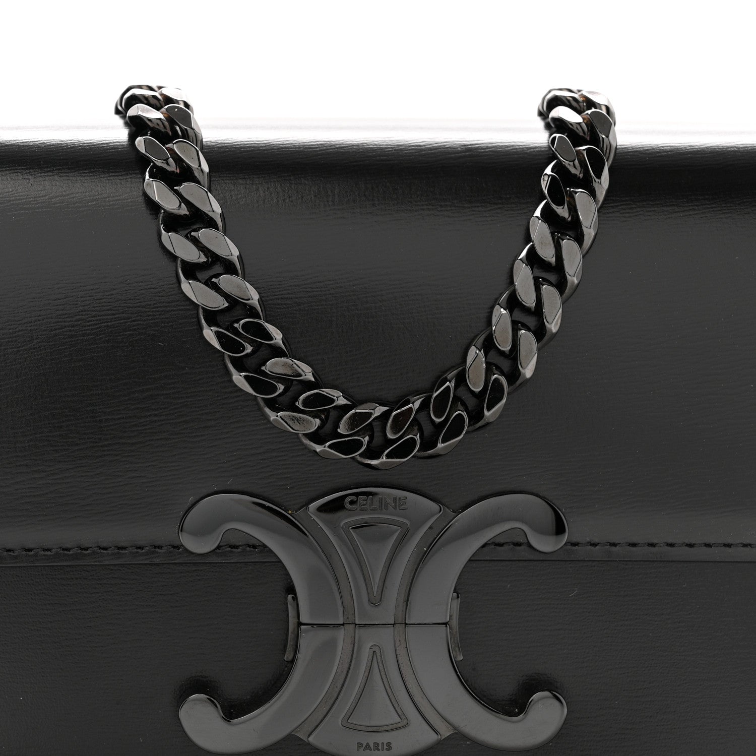 Celine Shiny Calfskin Triomphe Chain Bag Black 8 of 12