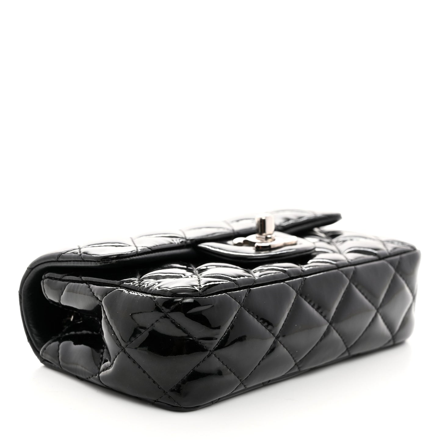 Patent Calfskin Quilted Extra Mini Rectangular Flap Black