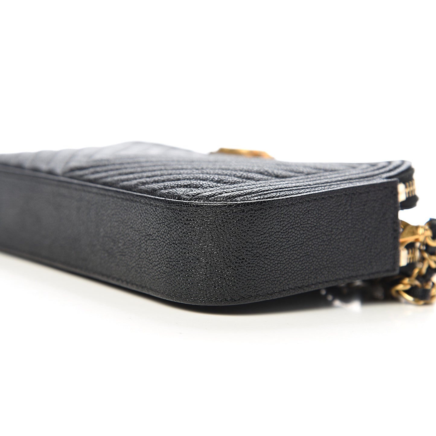 Caviar Chevron Small Boy Clutch With Chain Black