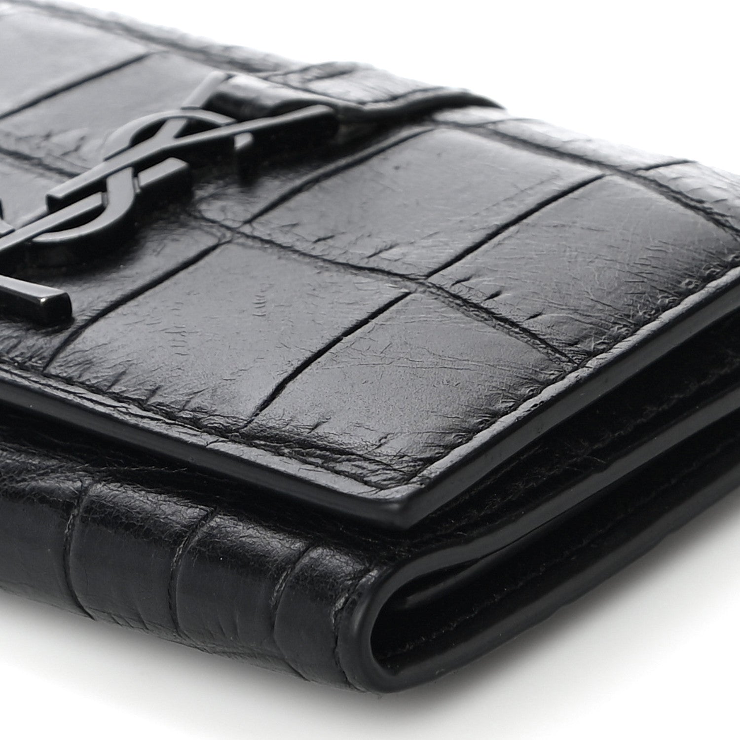 Saint Laurent Calfskin Crocodile Embossed Key Holder Wallet Black 9 of 11