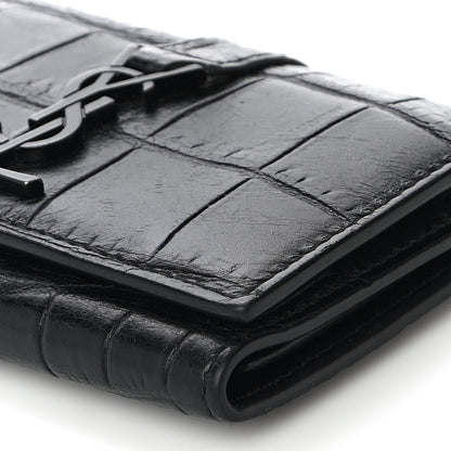 Saint Laurent Calfskin Crocodile Embossed Key Holder Wallet Black 9 of 11