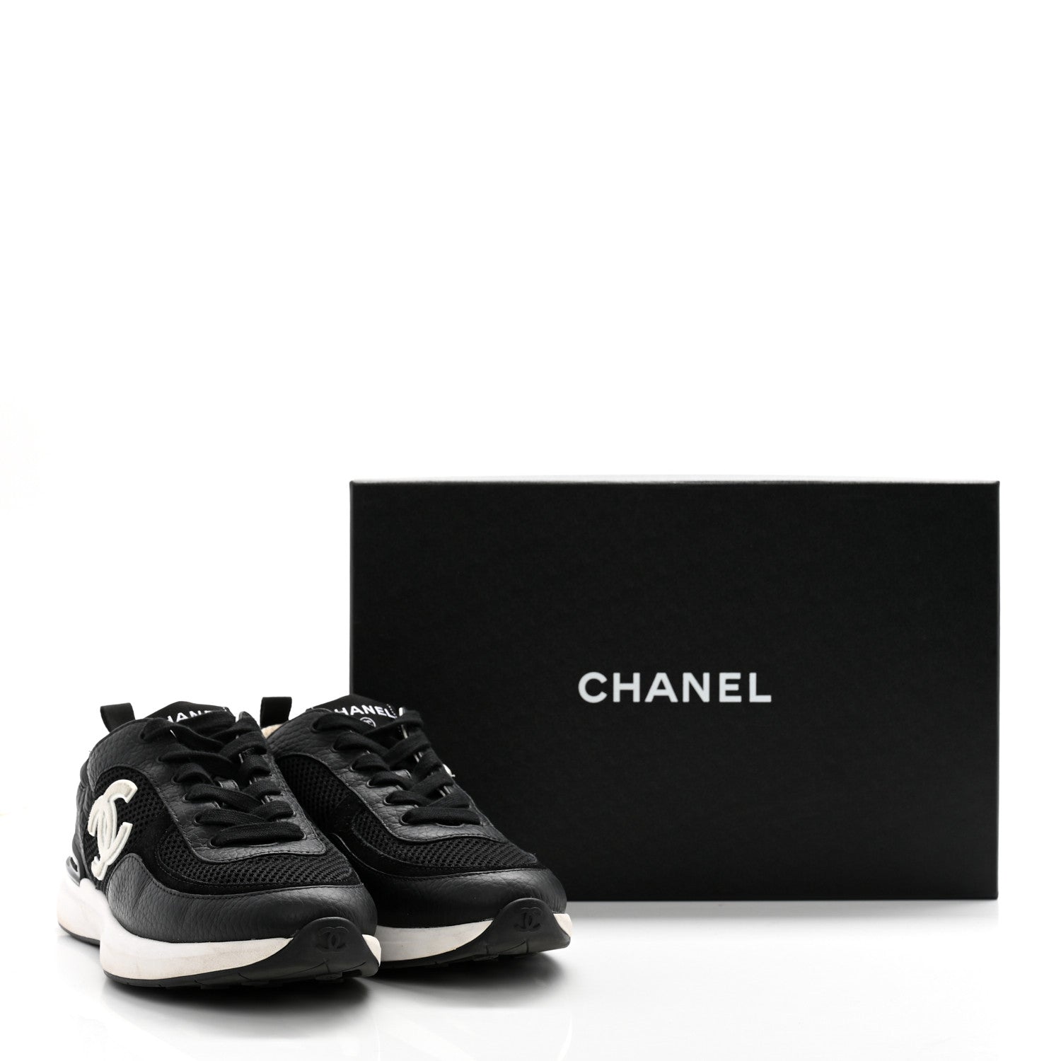 Chanel Calfskin Mesh Lycra Suede Womens Logo Sneakers 38.5 Black 11 of 11
