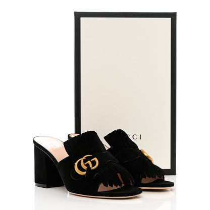 Gucci Kid Scamosciato GG Marmont Fringe 75mm Slide Sandals 38.5 Black 12 of 12