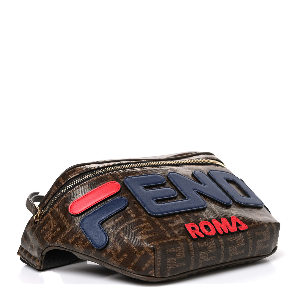 X FILA Glazed Fabric Vitello Century FF 1974 Mania Belt Bag Mogano Panna Blueberry