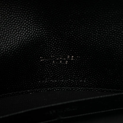 Saint Laurent Grain De Poudre Matelasse Chevron Monogram Monochrome Envelope Chain Wallet Black 7 of 13