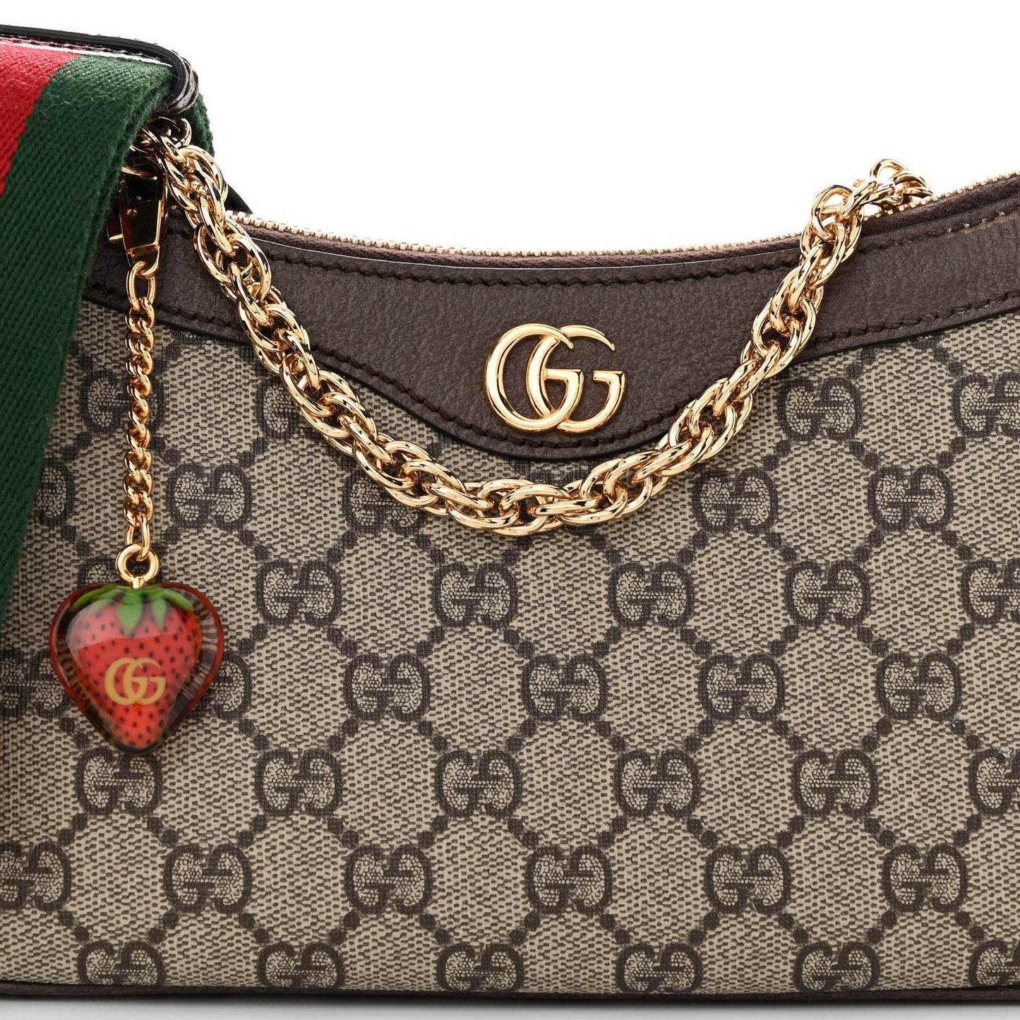 GG Supreme Monogram Textured Dollar Calfskin Web Small Ophidia GG Handbag Beige Ebony New Acero