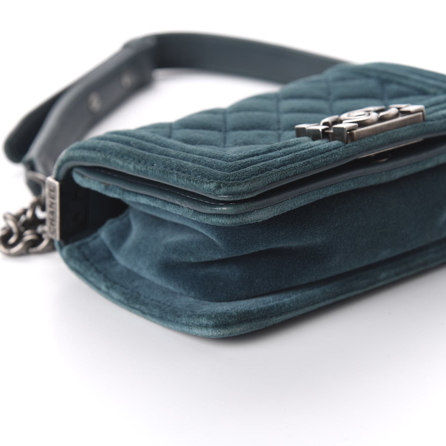 Velvet Quilted Mini Boy Flap Turquoise