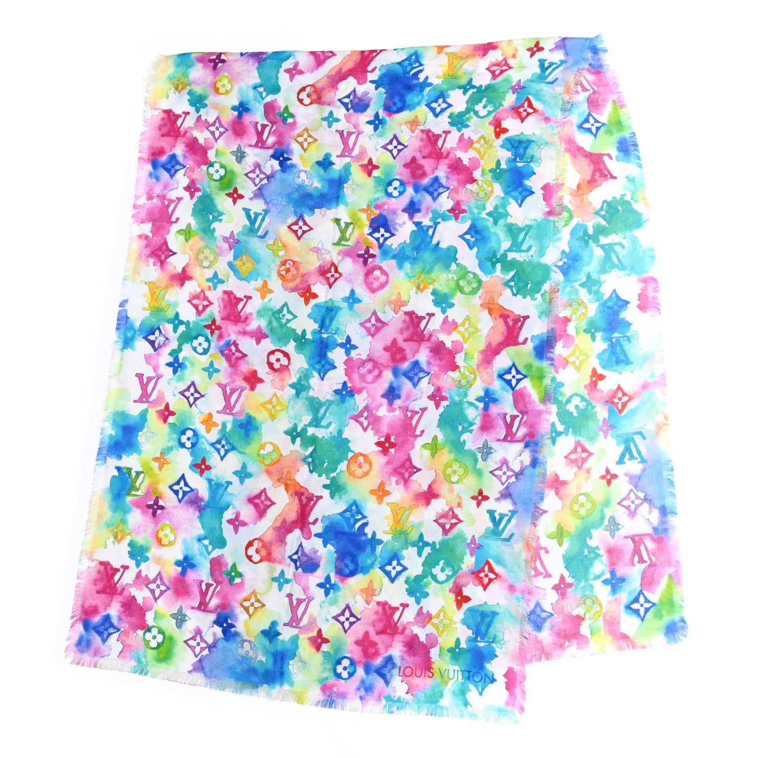 Louis Vuitton Cotton Monogram Essential Watercolor Stole Multicolor 2 of 5