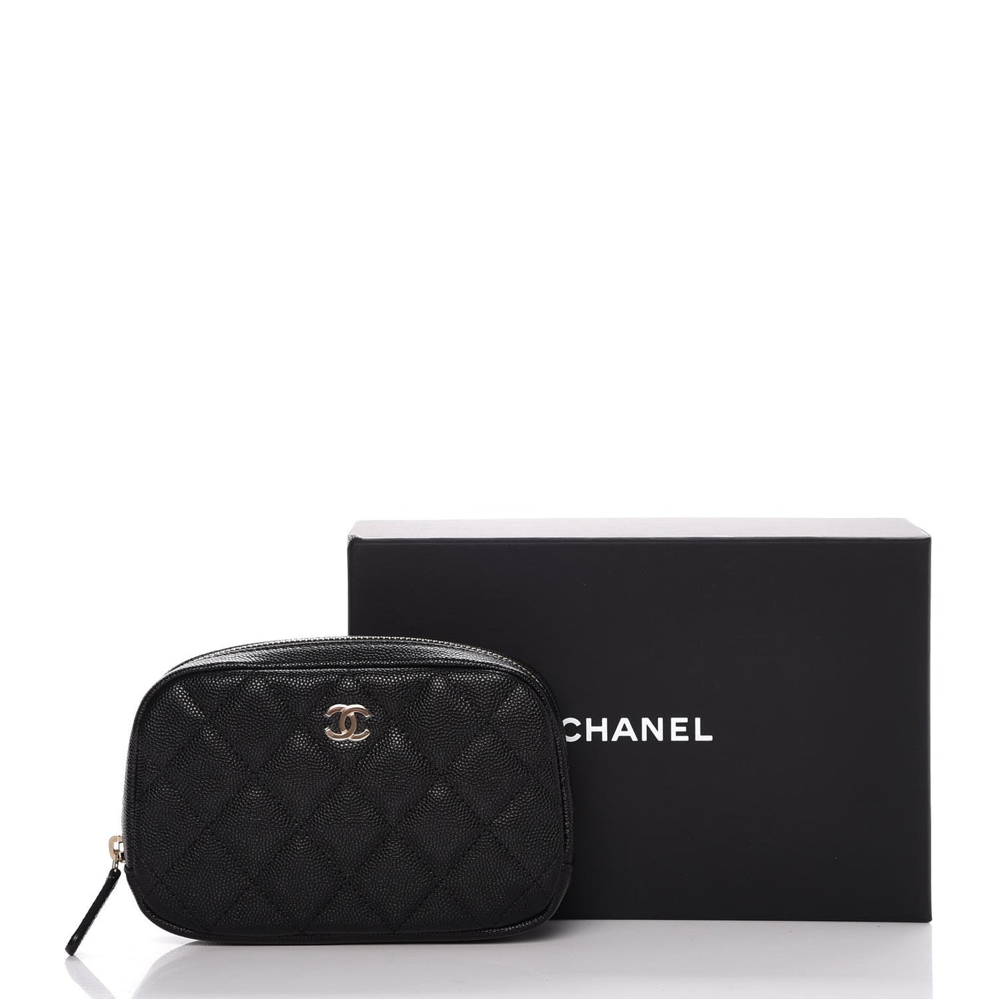 Caviar Quilted Small Curvy Pouch Cosmetic Case Black
