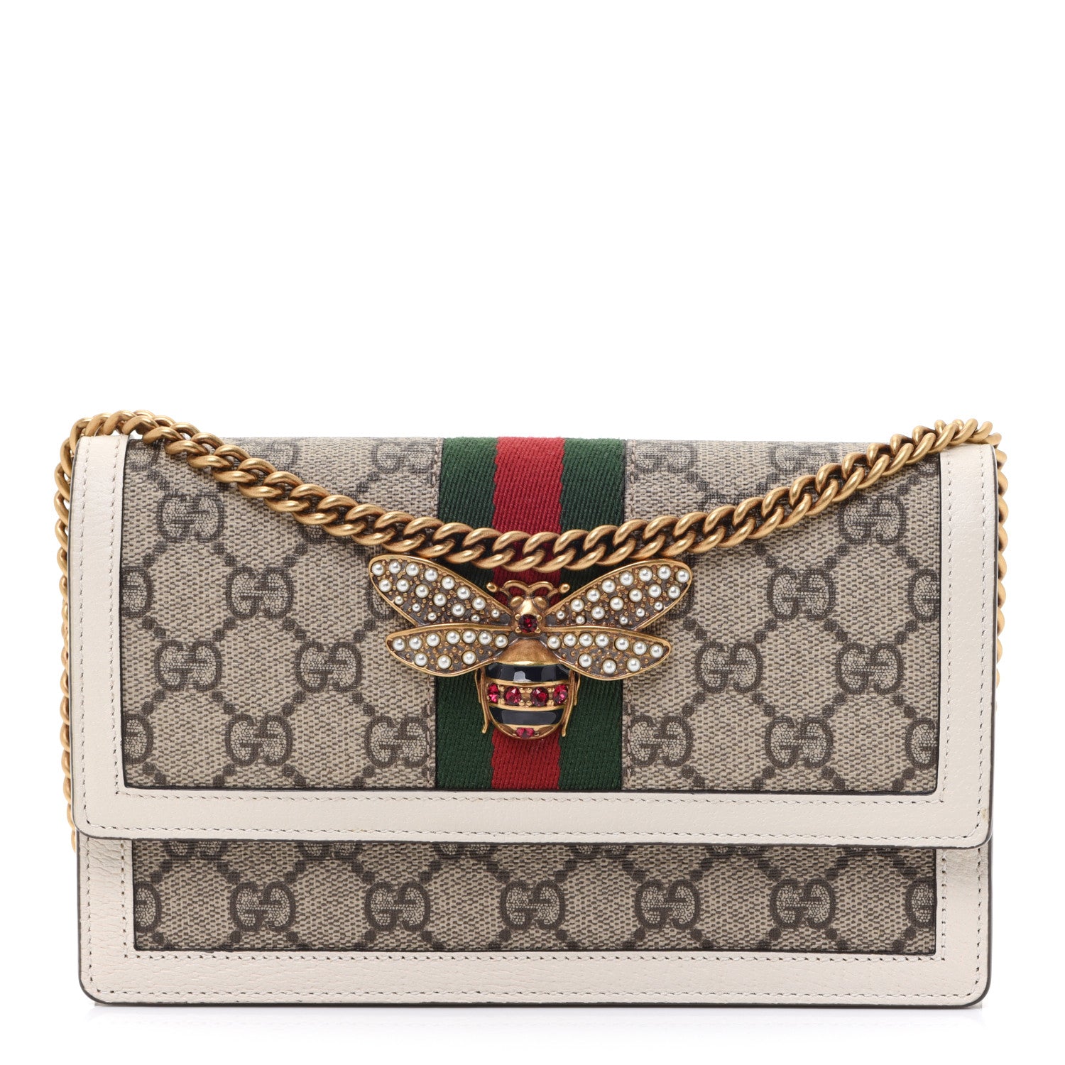 Gucci GG Supreme Monogram Web Queen Margaret Chain Wallet White 1 of 10