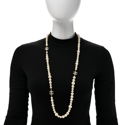 Chanel Graduated Pearl Crystal CC Long Necklace White 2 of 5
