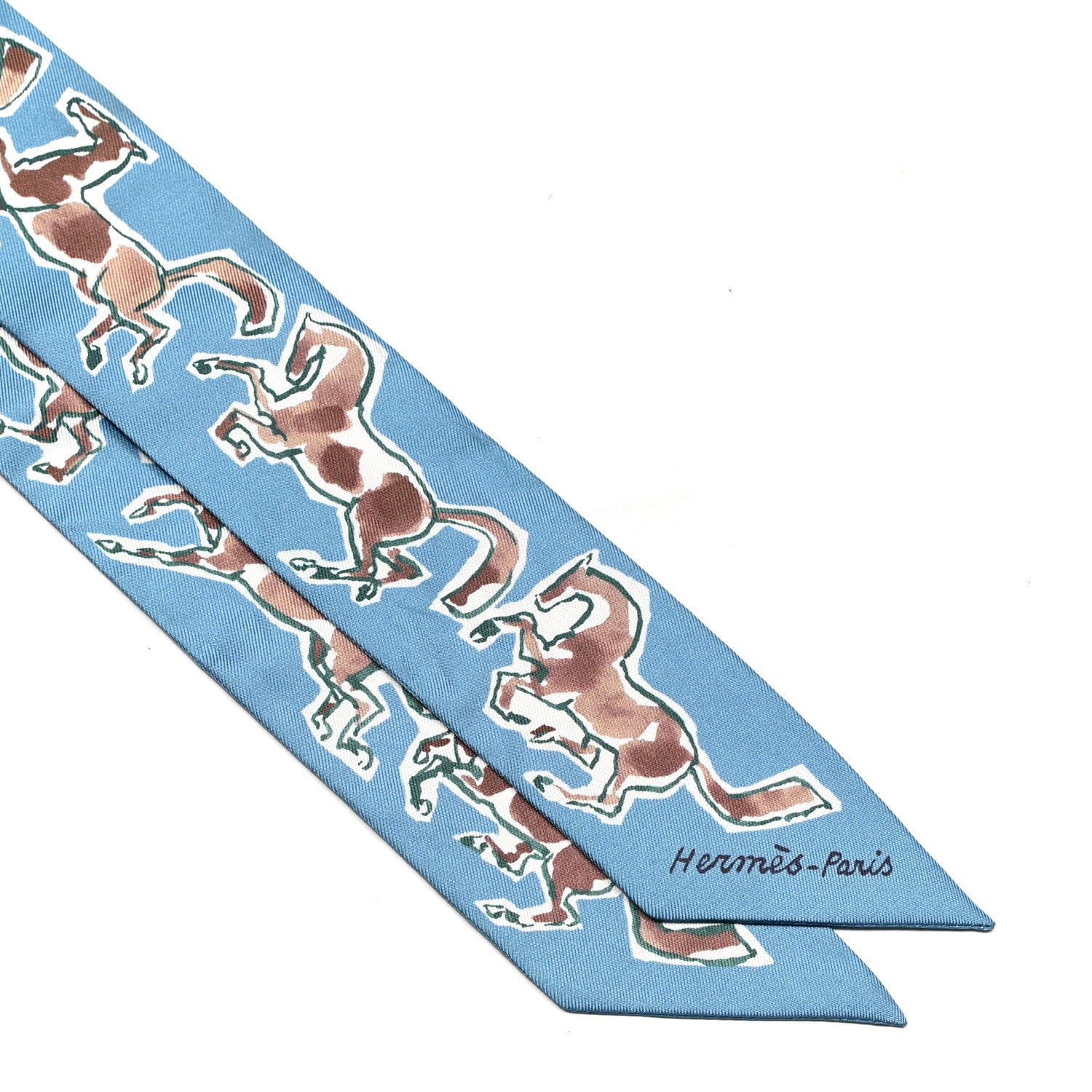 Hermes Silk Chevaux En Liberte Twilly Bleu Glacier Beige 2 of 5