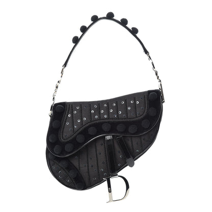 Christian Dior Velvet Nylon Pom Pom Saddle Bag Black 1 of 15