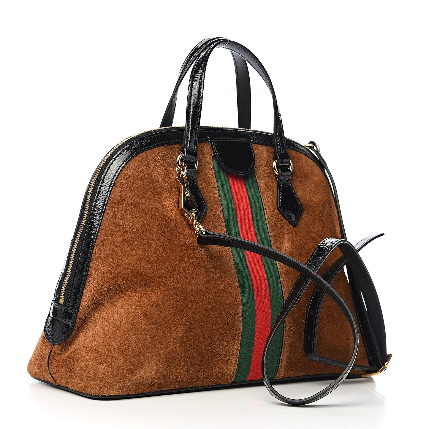Suede Patent Web Medium Ophidia Top Handle Dome Bag Nocciola Black