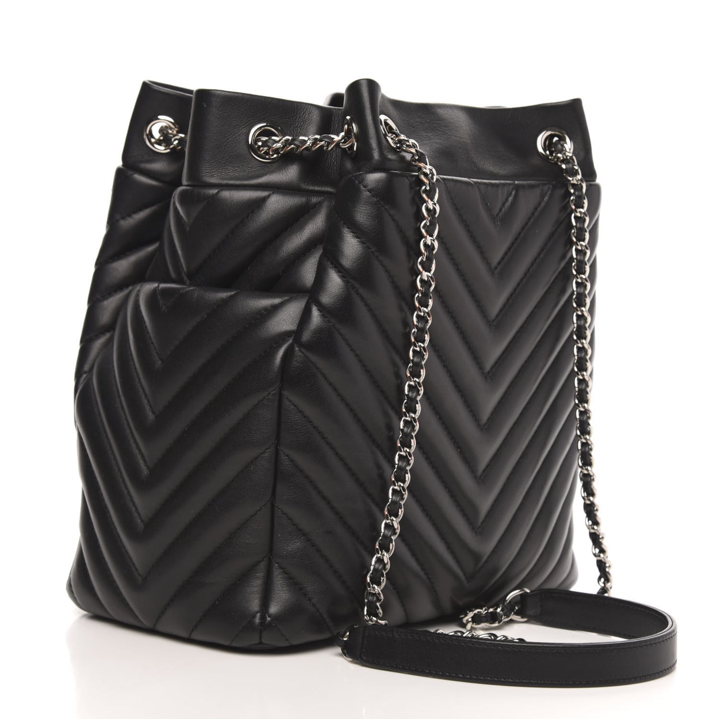 Lambskin Chevron Small Urban Spirit Drawstring Bag Black
