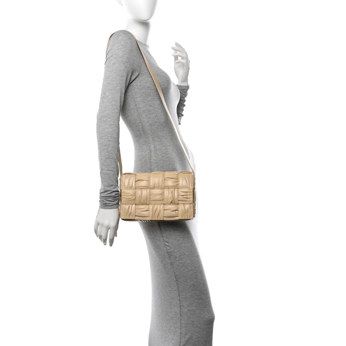 Calfskin Intreccio Plisse Cassette Crossbody Bag Porridge