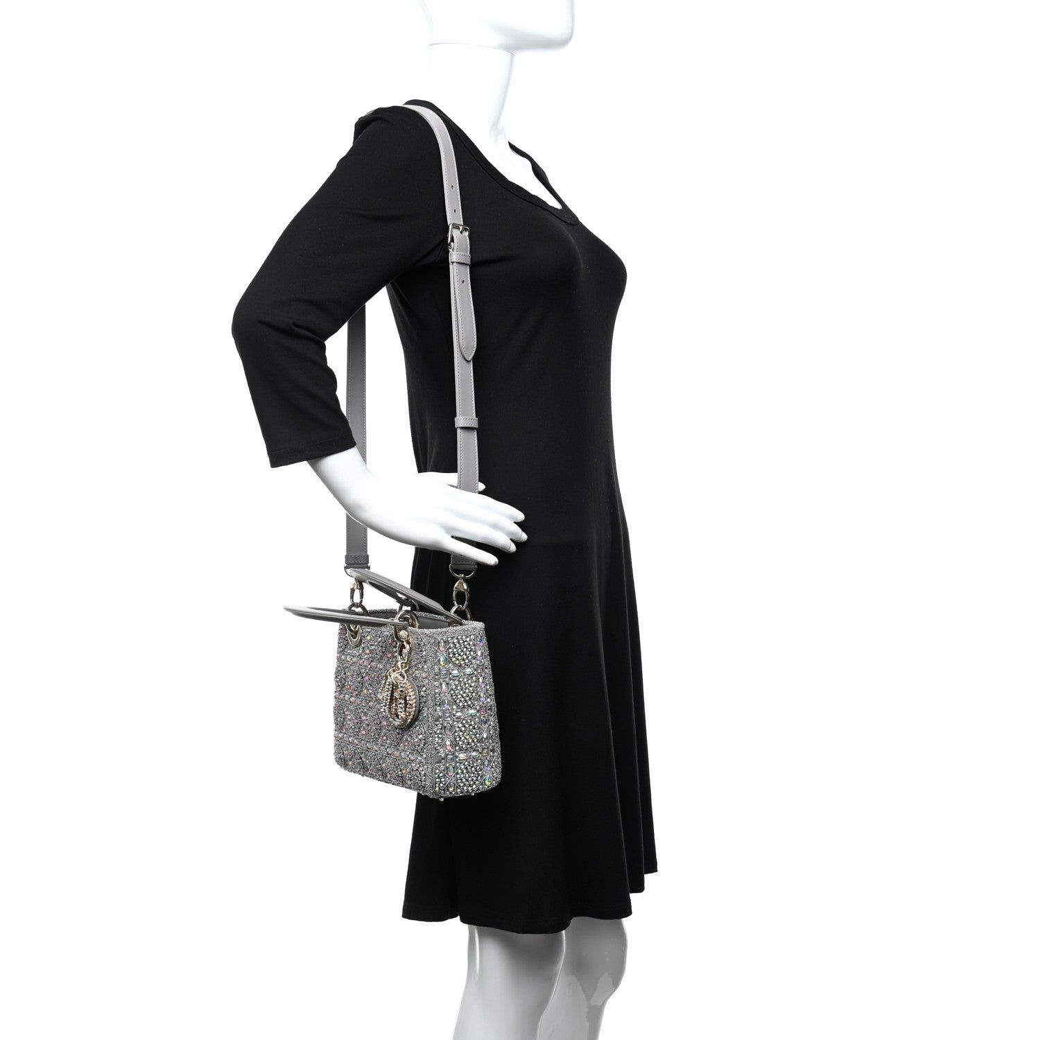 Christian Dior Metallic Calfskin Satin Celestial Bead Embroidery Small My Lady Dior Grey 2 of 10