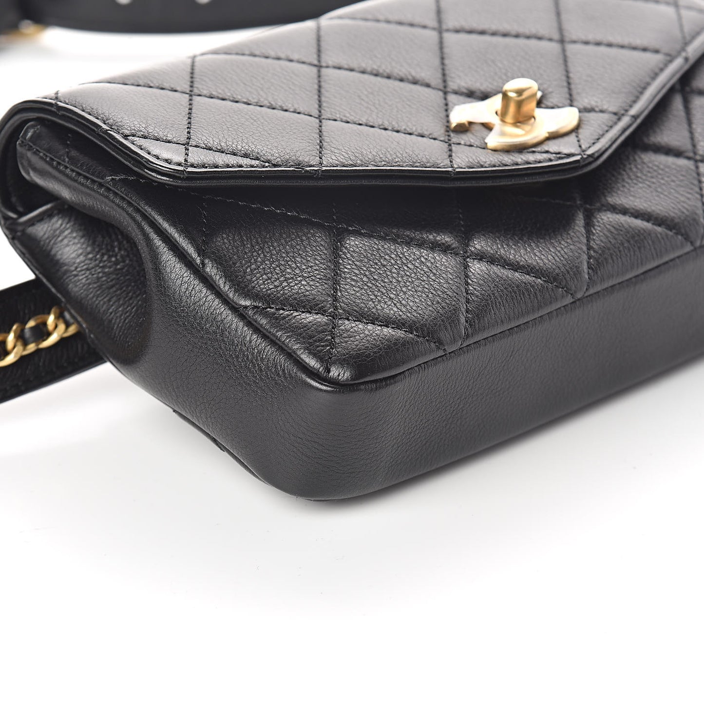 Calfskin Quilted Flap Waist Bag Black