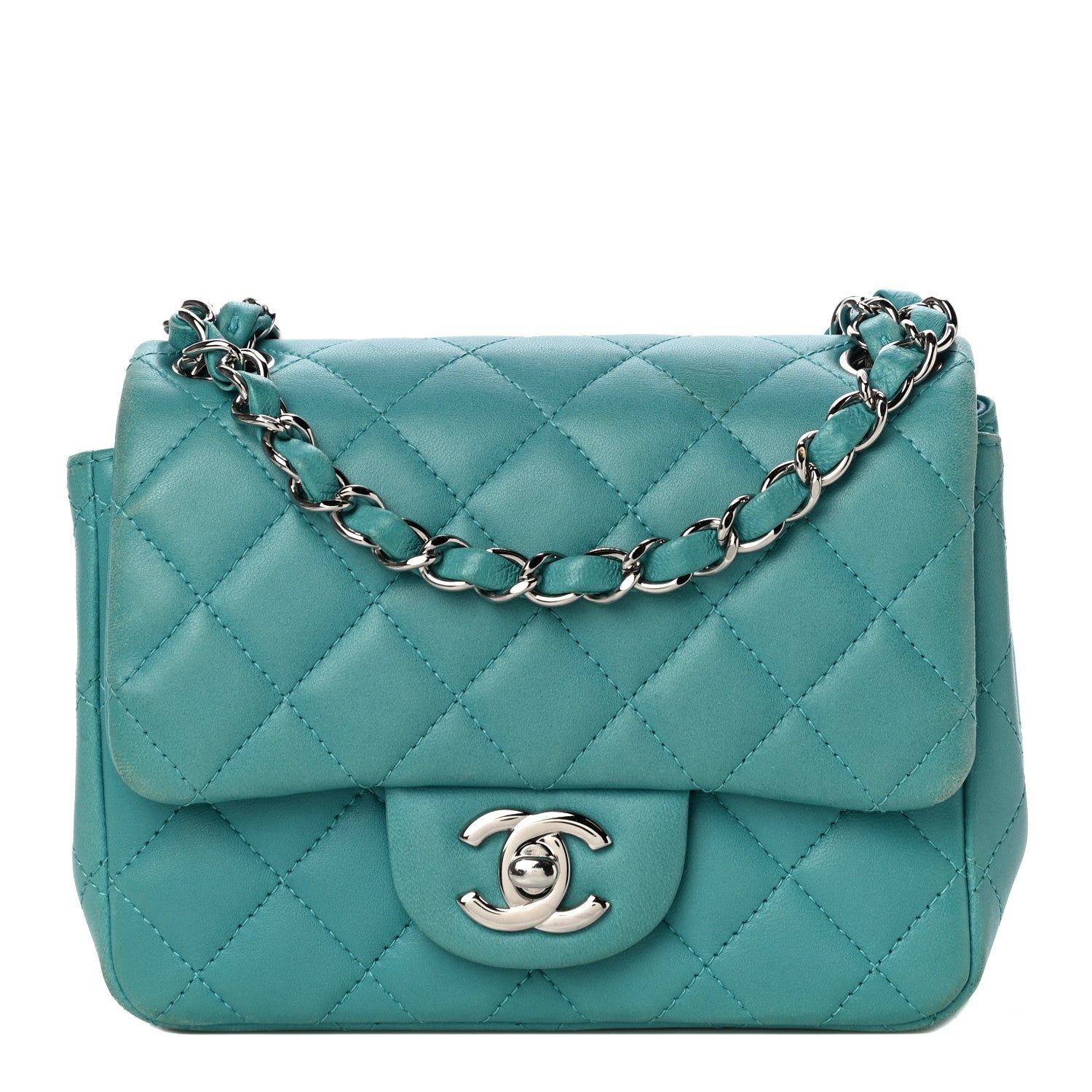 Chanel Lambskin Quilted Mini Square Flap Turquoise 1 of 14