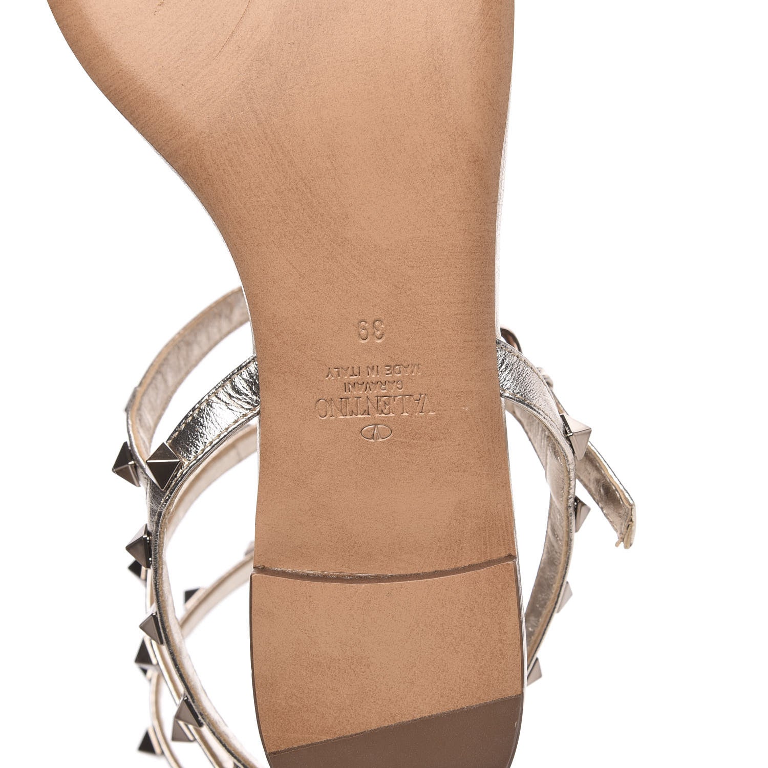 Valentino Garavani Metallic Nappa Rockstud Ankle Wrap Flat Thong Sandals 39 Platino 7 of 8
