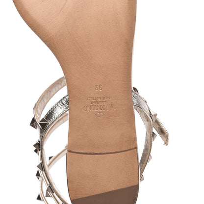 Valentino Garavani Metallic Nappa Rockstud Ankle Wrap Flat Thong Sandals 39 Platino 7 of 8