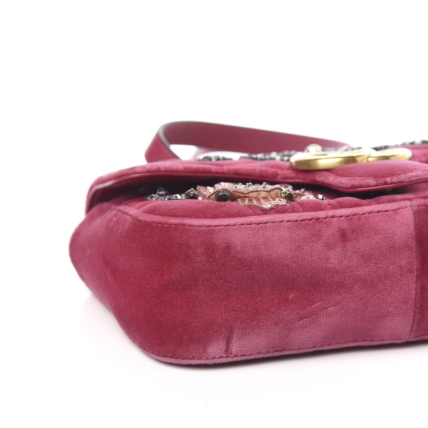 Gucci Velvet Matelasse Embroidered Mini GG Marmont Shoulder Bag Light Raspberry Rose 8 of 10