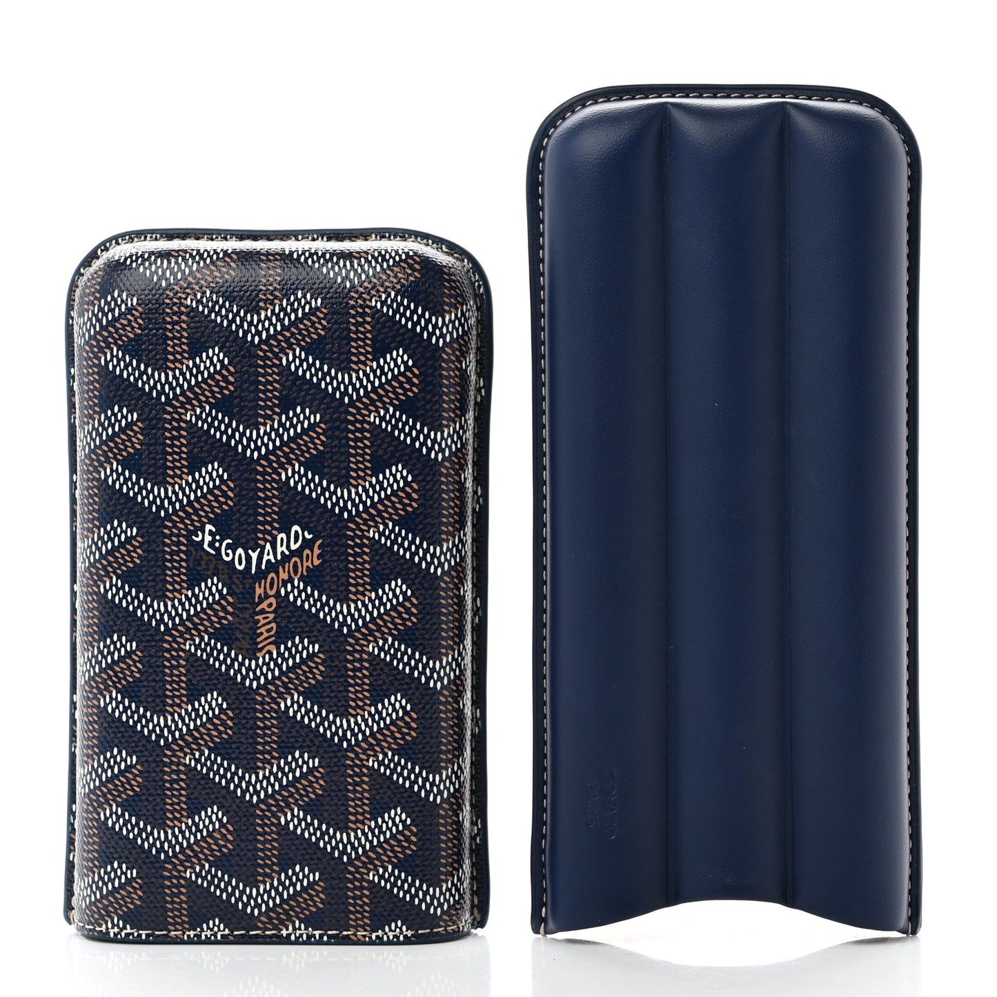 Goyardine Churchill 3 Cigar Case Navy