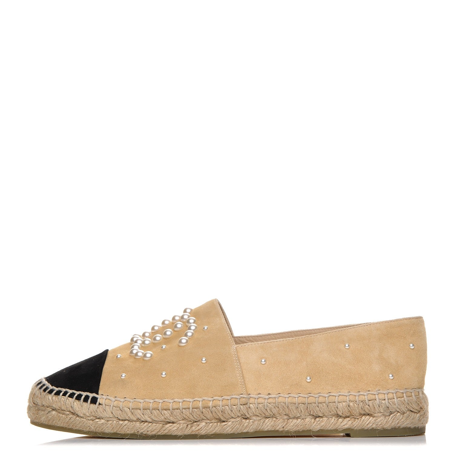 Chanel Suede Pearl CC Espadrilles 40 Beige Black 1 of 10