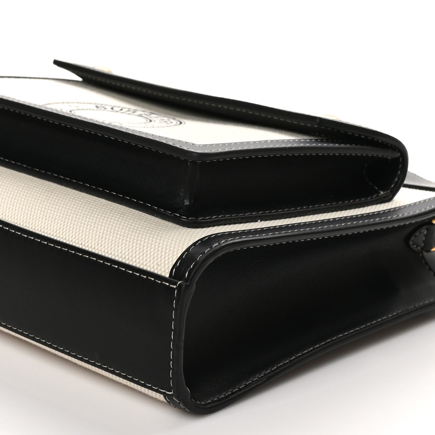 Canvas Smooth Calfskin Two Tone Mini Pocket Bag White Black