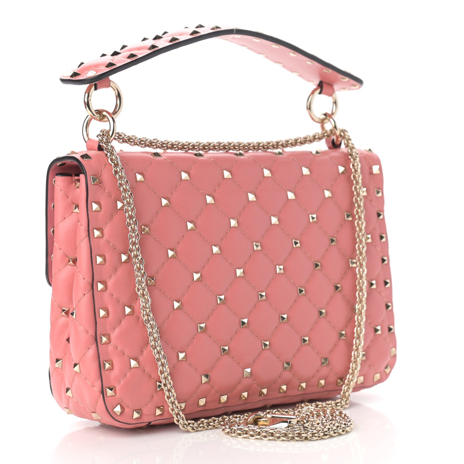 Valentino Garavani Nappa Quilted Heart Medium Rockstud Spike Shoulder Bag Paradise Rose Red 3 of 9