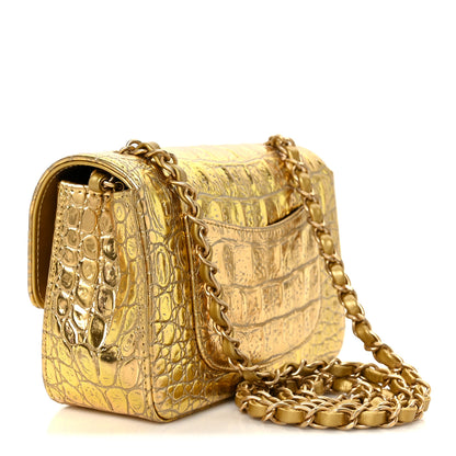 Chanel Metallic Calfskin Crocodile Embossed Cocodile Rectangular Mini Flap Gold 3 of 12