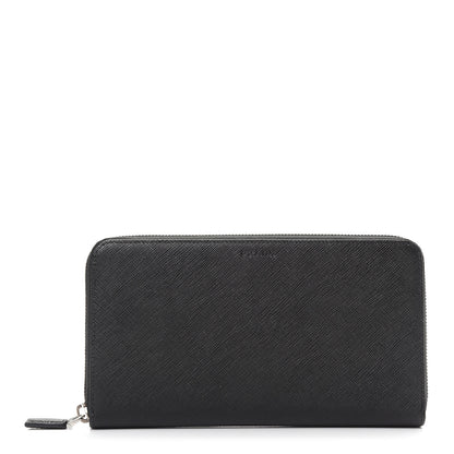 Prada Saffiano Large Zip Around Travel Wallet Black 1 of 8