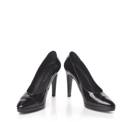 Chanel Patent Cap Toe CC Pumps 38.5 Black 5 of 12