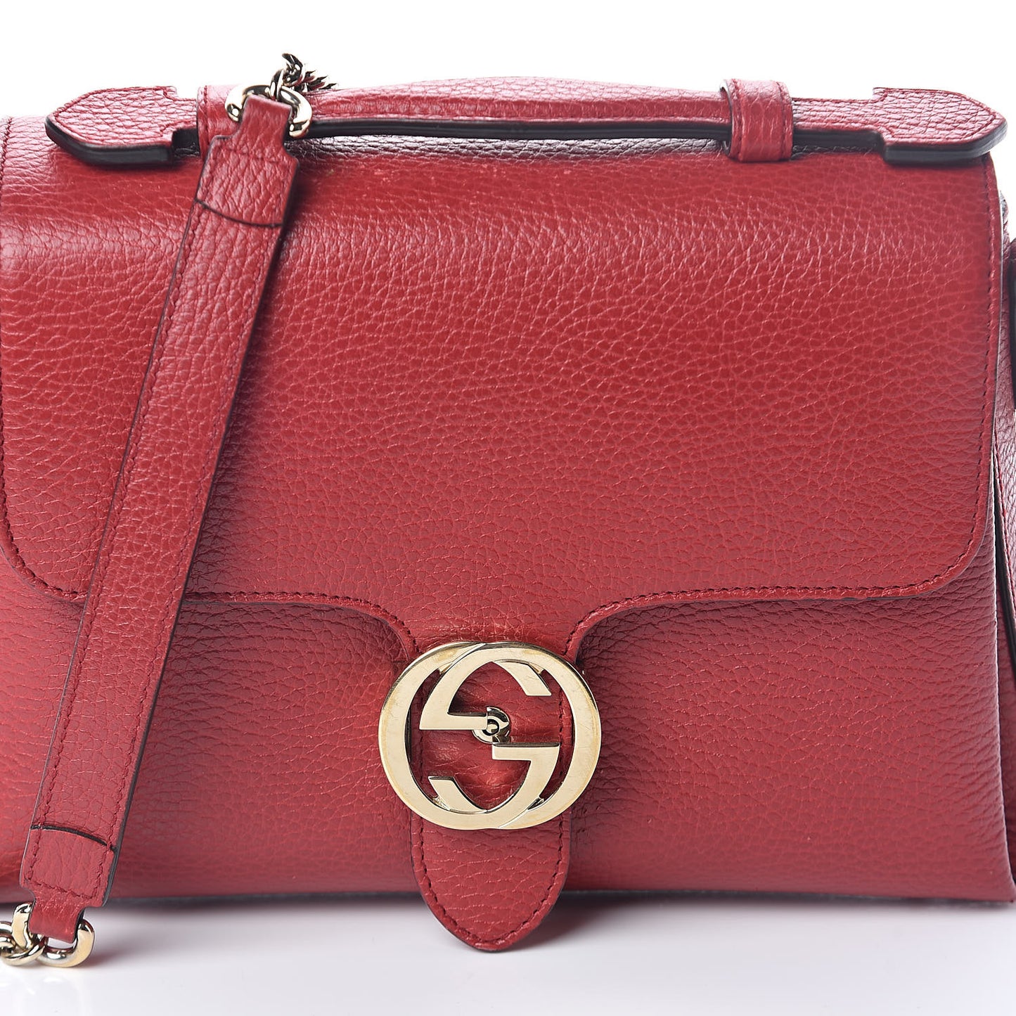 Dollar Calfskin Interlocking G Top Handle Shoulder Bag Red
