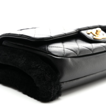 Chanel Lambskin Shearling CC Muff Flap Bag Black 9 of 13