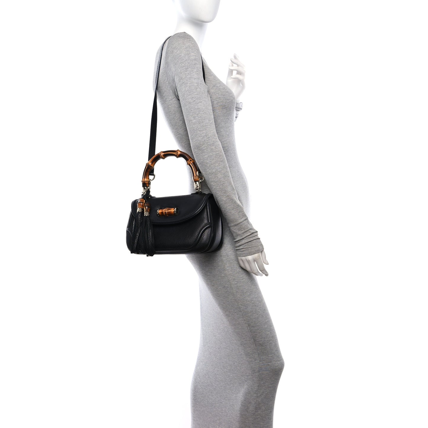 Cellarius Calfskin Medium New Bamboo Top Handle Bag Black