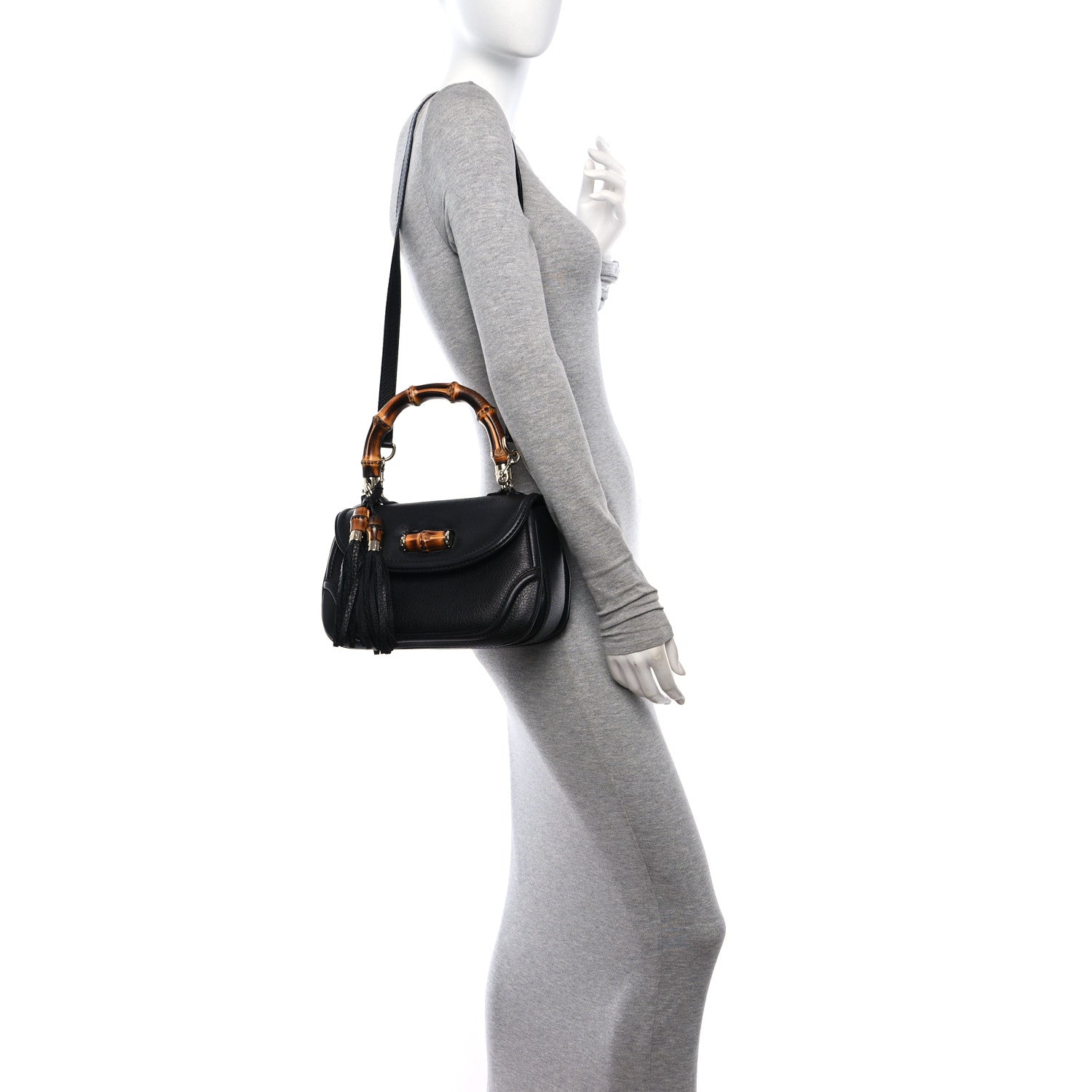 Gucci Cellarius Calfskin Medium New Bamboo Top Handle Bag Black 2 of 11
