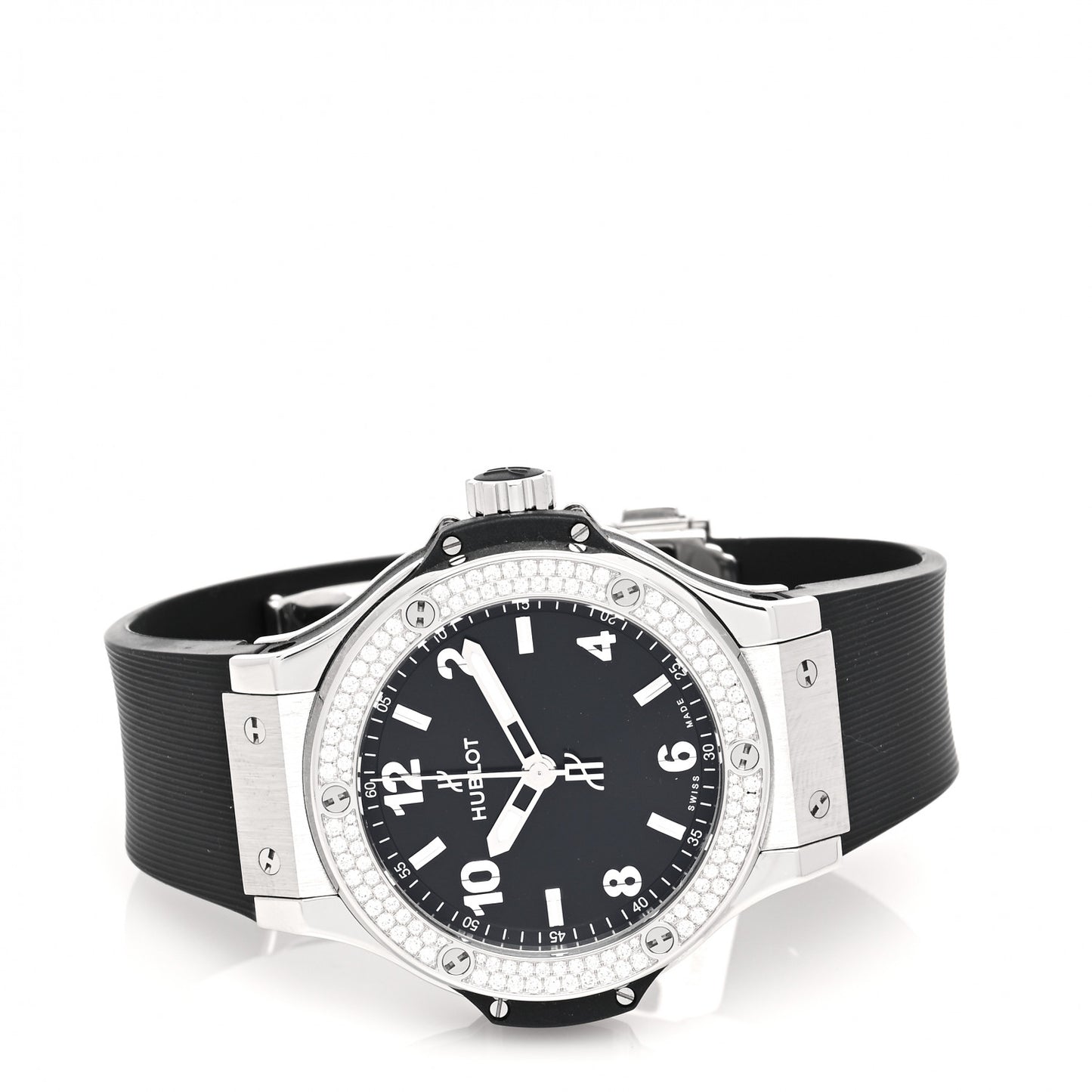 Stainless Steel Rubber Diamond Pave Bezel 38mm Big Bang Quartz Watch Black 361.SX.1270.RX.1104